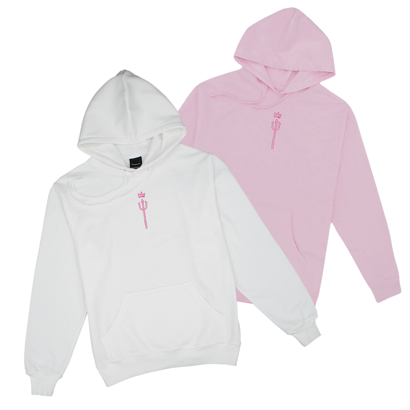 awesamdude Embroidered Pink King Trident Pullover Hoodie